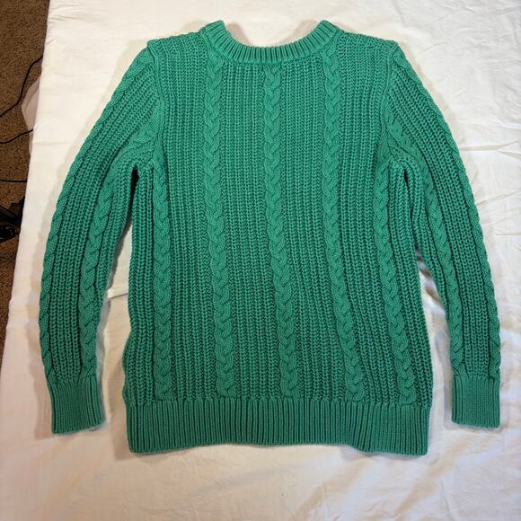 LLBean Vintage women’s green cotton cable sweater Size XL. Button shoulder 90s - Picture 4 of 5
